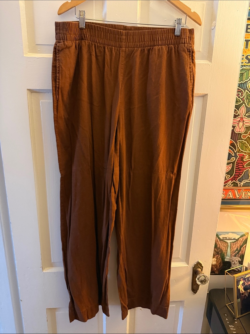 Old Navy Women’s Wide Leg linen Elastic Waist Brown Pants— Playa pants